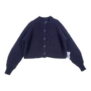 Topshop Cropped Chunky Knit Button Cardigan Navy XS NWT